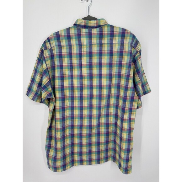Vintage 90s Guess Jeans Pastel Plaid Short Sleeve Button Up USA Made VTG Shirt - Picture 3 of 6
